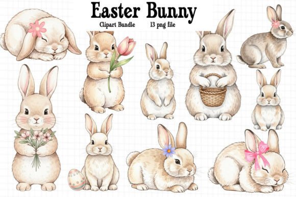 Download Vintage Easter Bunny Clipart Bundle - Easter bunny clipart Collection