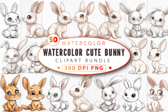 Download Watercolor Cute Bunny Clipart Bundle - Cute Collection