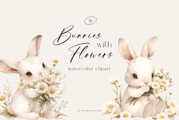 Download Cute Bunnies with Flowers Clipart - Cute Collection