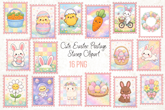 Download Cute Easter Postage Stamp Clipart PNG - Cute Collection