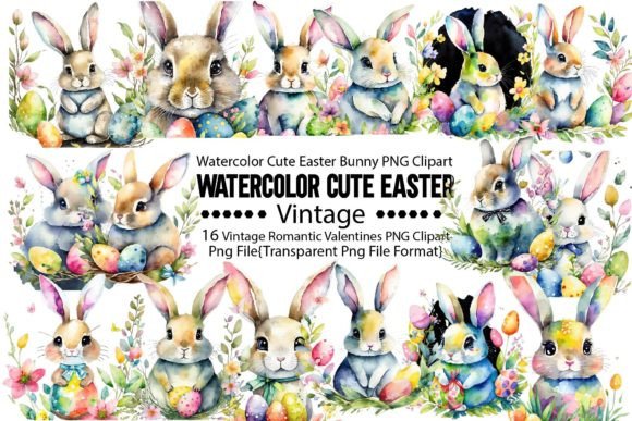 Download Watercolor Cute Easter Bunny PNG Bundle - Cute Collection