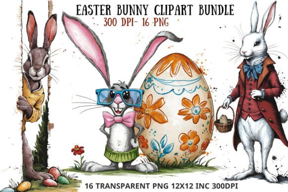 Download Whimsical Easter Bunny Clipart Bundle - Easter bunny clipart Collection