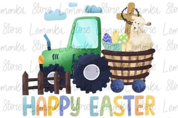 Download Happy Easter Tractor with Cute Lamb Png - Cute Collection