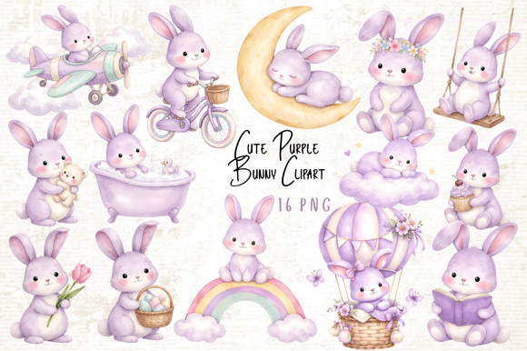 Download Cute Purple Bunny Clipart Bundle - Cute Collection