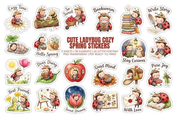Download Cute Ladybug Cozy Spring Stickers - Cute Collection
