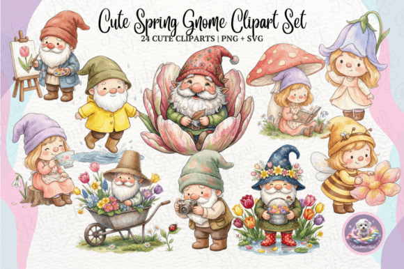 Download Cute Spring Gnome Clipart Set - Cute Collection