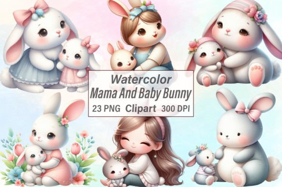 Download Watercolor Mama and Baby Bunny Clipart - Baby bunny clipart Collection
