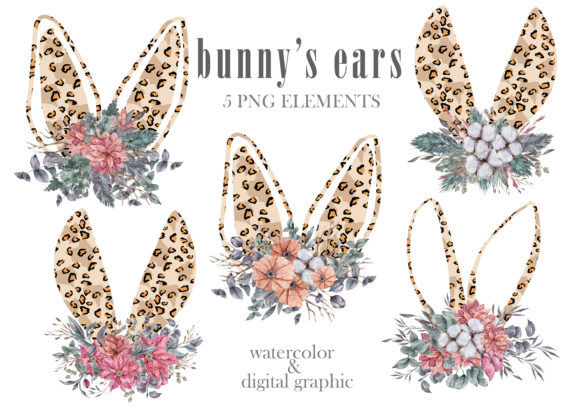 Download Watercolor Leopard Bunny Ears Clipart - Bunny ears clipart Collection
