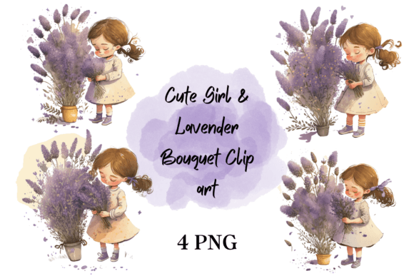 Download Cute Girl &amp; Lavender Bouquet Clip Art - Cute Collection