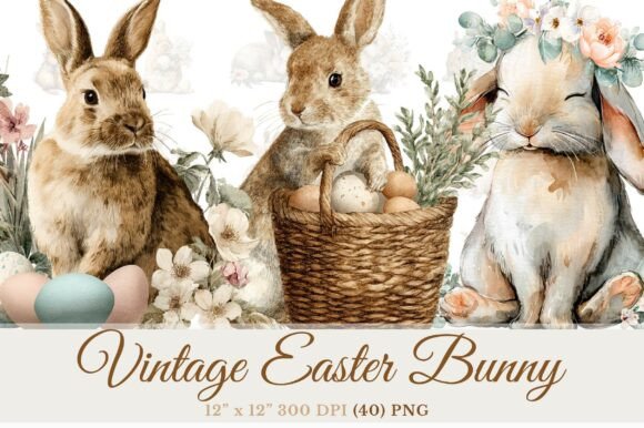 Download Vintage Easter Bunny Clipart Bundle - Easter bunny clipart Collection