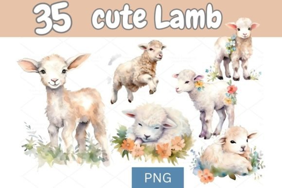 Download Digital Set of 35 Cute Lamb PNG 725 - Cute Collection