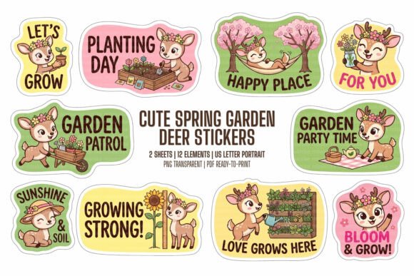 Download Cute Spring Garden Deer Stickers - Cute Collection